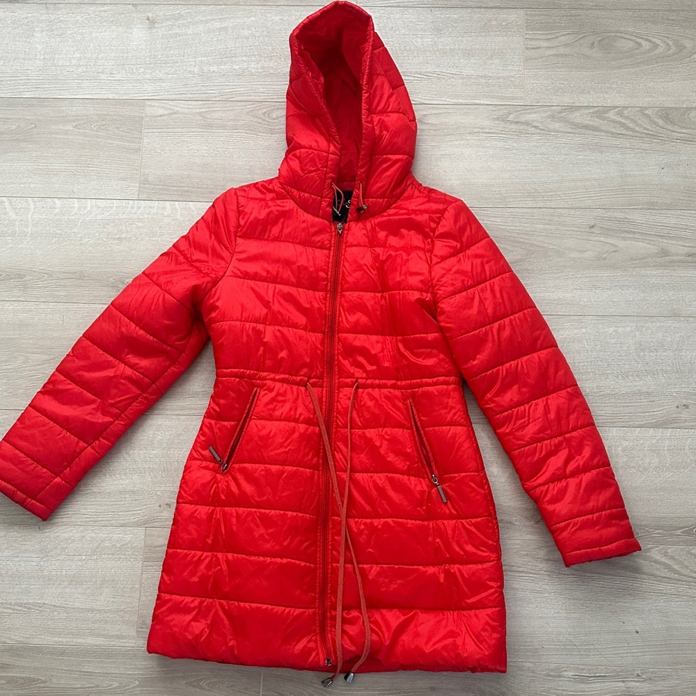Women's Red Quilted Hooded Jacket